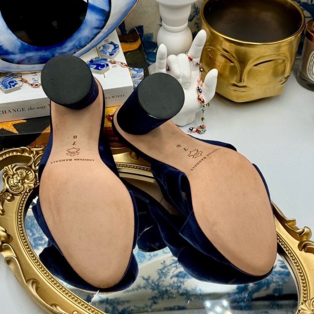 🆕 LOEFFLER RANDALL 🧿 NWOB Coco Knotted Velvet Block Heel Mules, Blue, Sz 7 - Picture 12 of 15